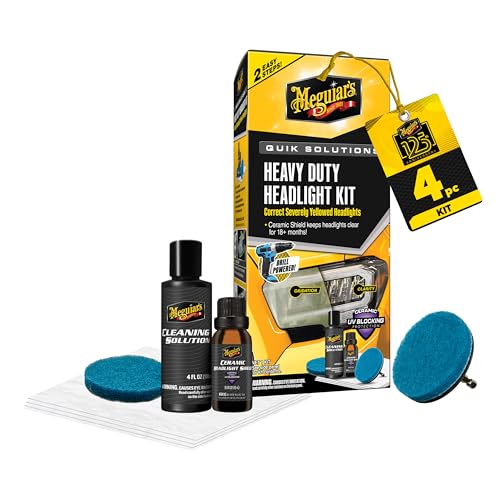 Meguiar's Heavy Duty Headlight Kit,This Headlight Restoration Kit Includes Headlight Cleaner, Ceramic Protection, Drill Backing Plate, Pads, & Towelettes, 18 Plus Months of Protection, Car Care Kit