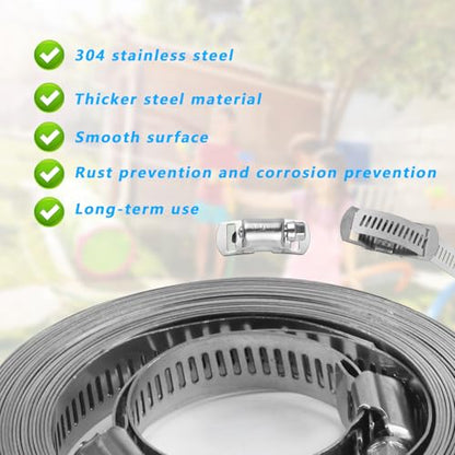 Hose Clamps 304 Stainless Steel, DIY 12FT Metal Strap + 10 Stronger Fasteners, Large Adjustable Hose Clamp Pipe Clamp for Plumbing, Washing Machine, Mechanical - size: 12 FT Metal Strap + 10 Fasteners