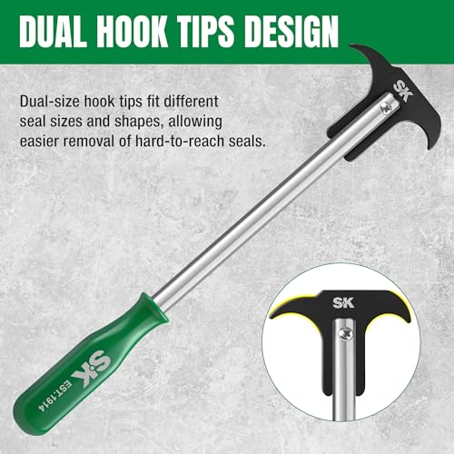 SK Seal Puller with 2 Extra Blades, Includes Straight & Offset Hook | Heat Treated Steel, Dual Hook Tips for Oil and Grease Seal Removal, for Cars, Suvs, Light Trucks and Motorcycle