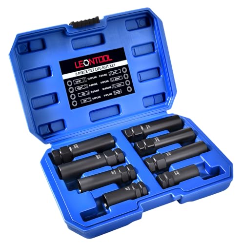 Spline Lug Nut Socket Set, 8 Piece SAE and Metric Locking Lug Nut Removal Tool, Wheel Lock Removal Kit for Removing Spline and Hex Style Aftermarket Wheel Lugs Nuts, CR-MO Steel