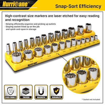 HURRICANE Magnetic Socket Organizer Set, 6 Piece Socket Holder Set Includes 1/4", 3/8", 1/2" Drive Metric SAE Socket Trays - size: 6 Piece