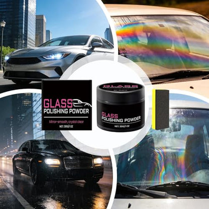 Glass Polishing Powder Window Cleaner | 30g Glass Polishing Compound with Sponge for Automotive Vehicle Cars SUV Van Truck RV Restoration