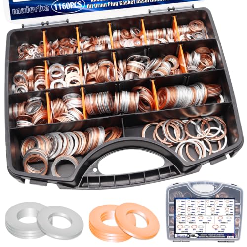 1160PCS Crush Washer Oil Drain Plug,18 Sizes Copper and Aluminum Oil Drain Plug Gasket Assortment,Automotive Engine Crush Washers (M6 M8 M10 M12 M14 M16 M18 M20 M22 M24) - size: 1160PCS (M6-M24)