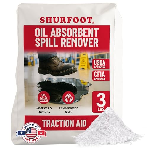 SHURFOOT 3lb Non-Slip Oil Absorbent - Provides Ice Traction & Vapor Suppression - Spill Control for Blood, Water & Oils - USDA Approved - Floor Dry Absorbent Odorless - Fire-Safe & Dustless - size: 3 LB