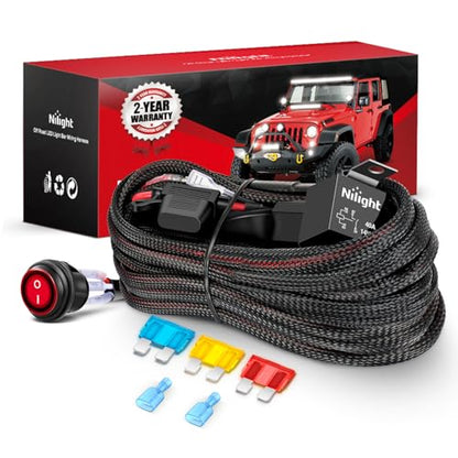 Nilight Nylon Wiring Harness Kit 14 AWG 1 Lead | 12 V On/Off Switch with Power Relay & Blade Fuse for Off Road LED Light Bar on Cars Jeep Boat Trucks - color: 14AWG-1 Lead-Nylon Wire Loom