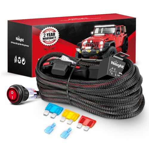 Nilight Nylon Wiring Harness Kit 14 AWG 1 Lead | 12 V On/Off Switch with Power Relay & Blade Fuse for Off Road LED Light Bar on Cars Jeep Boat Trucks - color: 14AWG-1 Lead-Nylon Wire Loom