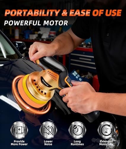 2026 Buffer Polisher, 8-Speed 1200W Power with 2 Batteries & LED Display - Complete Car Buffer Polisher Kit, DA Orbital Buffer for Car Cleaning Kit for Detailing, Polishing,Waxing & Scratch Removal