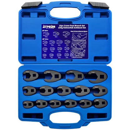 ATPEAM Crowfoot Wrench Set for 8mm to 24 mm Flare Nuts 15PCS Metric Crows Foot Wrench Kit Nut Removal Crowfoot Flare Nut Tool set