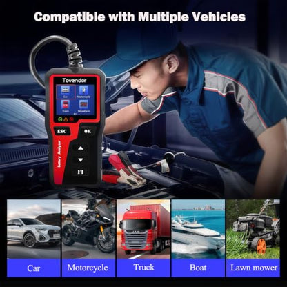 BT30 Car Battery Tester 6V/12V/24V, 100–2000 CCA, Alternator & Starter/Charging System Analyzer, Automotive Load Test, for Car Truck Motorcycle