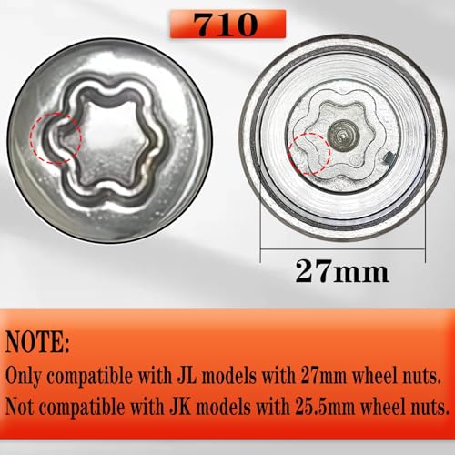 JL 710 for 27mm Nuts, Wheel Locking Nut Key for Jeep (JL) Dodge | Wheel Lock Nut Socket Adapter, Anti-Theft Lug Nut Removal Tool, Anti-Theft Screw Remover, Repair Tool, Tyre Fitting, garage - size: 710