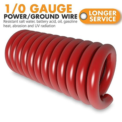 Jeemiter 1/0 Gauge Wire CCA Copper Clad Aluminum (20FT Red) - Battery Cable,Power/Ground Cable for Car Amplifier,Big 3 Upgrade,Auto with Lug Terminal Connectors & 3:1Heat Shrink Tubing - size: 20FT Red