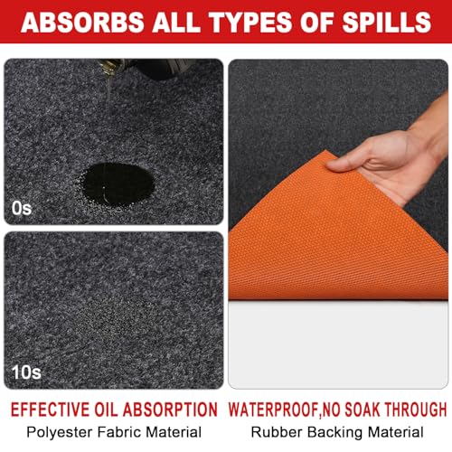 Golener Oil Spill Mat - 64"x32" Garage Floor Mat for Under Car, 1/4" Thick, Rubber Floor Mat, Absorbent Oil Mat, Protect Floor from Spills & Stains, Waterproof, Reusable, Washable, Durable, Heavy Duty - size: 64" x 32"