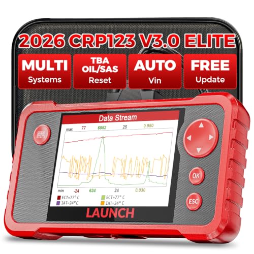 LAUNCH CRP123 V3.0 Elite OBD2 Scanner-2026 New Model Engine/ABS/SRS/Transmission Diagnostic Scan Tool SRS Airbag Code Reader,3 Reset Oil Service/Throttle Relearn/SAS Reset,Lifetime Free Update