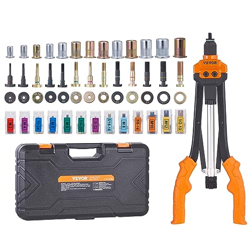 VEVOR Rivet Nut Tool, 16 inch Rivnut Tool Kit with 13PCS Metric and SAE Mandrels, 186PCS Rivet Nuts, Semi-auto Retraction, M3, M4, M5, M6, M8, M10, M12, 1/4-20, 5/16-18, 3/8-16, 1/2-13, 8-32, 10-24 - size: 16"-AUTO, style: RIVET NUT TOOL