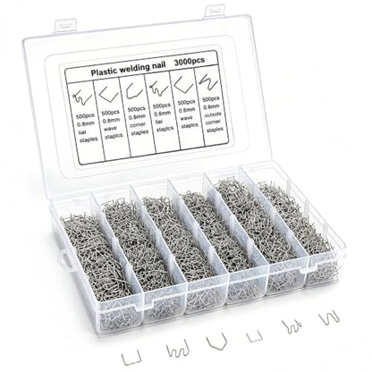 ZOOFOX 3000 Pieces Plastic Welder Staples, Welding Hot Staples with Storage Box, 0.6 and 0.8mm Plastic Welding Kit for Repair Car Bumpers Dashboards Lamp Holders Daily Plastics Supplies