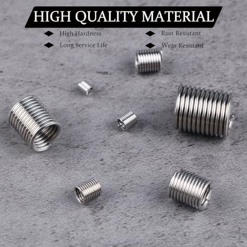 Thread Repair Inserts Kit 140PCS 304 Stainless Steel Metric Thread Insert | M3 M4 M5 M6 M8 M10 M12 Wire Thread Repair Inserts for Automotive, Machinery, Engine Repair
