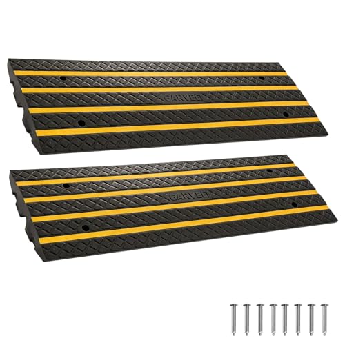 Garvee 2 Pack 48" Rubber Car Driveway Curb Ramp 33000 LBS Load Capacity | Heavy Duty Low Profile Slope Ramps with Reflective Safety Strips for Vehicles, RVs, and Wheelchairs