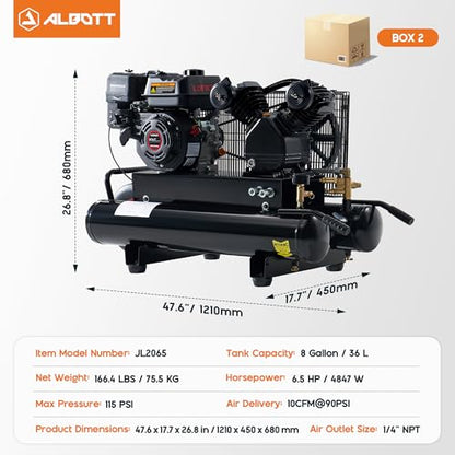 Albott 6.5HP Gas Powered Air Compressor 8 Gallon Portable Air Compressor | 196cc Loncin Engine Max 115PSI Pressure Pneumatic Tool Compatible Commercial and Residential Use - size: 8 Gal