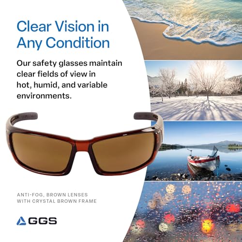 Bullhead Safety Eyewear Maki Glasses - Anti-Fog, Lightweight, Impact/Scratch Resistant, UV Blocking Sunglasses for Hunting/Shooting, Outdoor Sports, Construction, Brown/Crystal Brown - color: Brown Lens, Crystal Brown Frame, style: Anti-fog, Precision Len