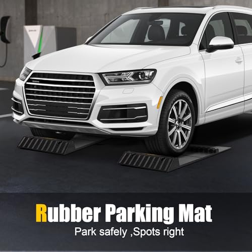 Rubber Garage Parking Mat 17.6 * 23.6 * 2.8" Heavy Duty Wheel Stoppers Anti-Slip Black Parking Aids Automotive Wheel Stabilizer 2 Packs