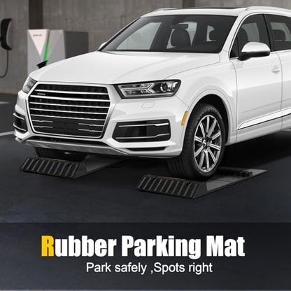 Rubber Garage Parking Mat 17.6 * 23.6 * 2.8" Heavy Duty Wheel Stoppers Anti-Slip Black Parking Aids Automotive Wheel Stabilizer 2 Packs
