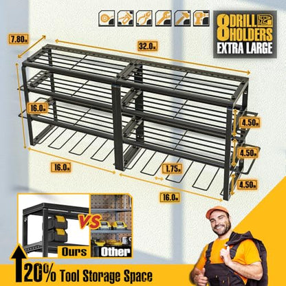 Spampur Power Tool Organizer Wall Mount | 4 Layers, Heavy Duty, Garage Storage - size: 4 Shelves 4Slots-2pk