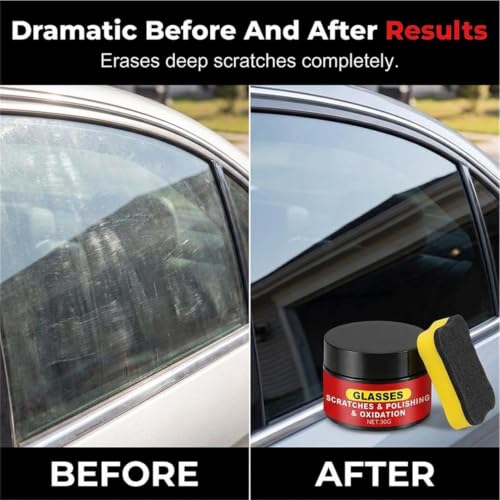 Glass Polishing Cream, 50g Instant Glass Scratch Repair Paste | Deep Cleaning & Removes Wiper Marks, Swirls, Water Spots & Windshield Cleaner & Remover for Minor Glass Scratches