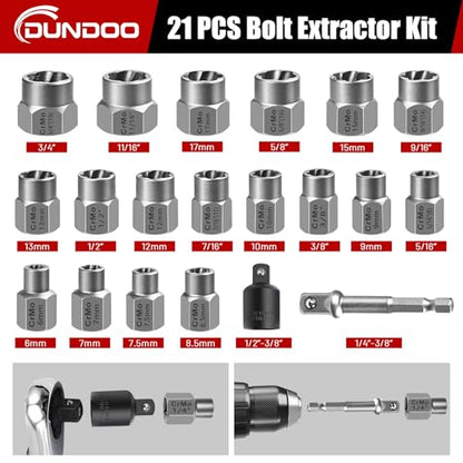Bolt Extractor Set, 21PCS Easy Out Bolt Extractor Kit, 3/8" Drive Impact Stripped Bolt Remover Extractor Socket Set Tool for Rusted, Rounded, Damaged Nuts - size: 21pcs