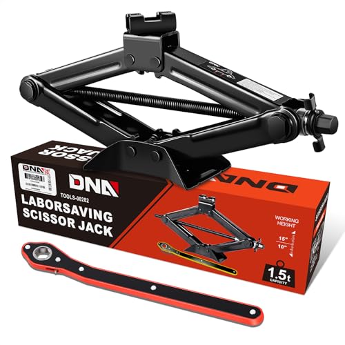 DNA Motoring Scissor Jack for Car 1.5 Ton (3,306 lbs) Capacity, Black | Scissor Lift Jack Kit, Labor-Saving Ratchet Wrench, for Lifting Light Vehicles, 4'' - 15.2'' Lifting Range - color: Black, style: 1.5 Ton