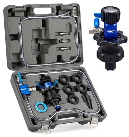 Mhot Cooling System Vacuum Refill Kit, Fast Air Purge Coolant Filling Kit of 15 Pack,Universal Radiator Coolant Vacuum Fill Tool with Dual-Movement Pressure Gauge,Vacuum Leak Tester & Conical Adapter - color: GRAY