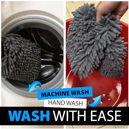 2 Pack Car Wash Mitt Microfiber - Double-Sided 70/30 Premium Chenille for Scratch-Free, Lint-Free Detailing - High-Density, Extra-Absorbent Wash Mitts for Car Washing & Accessories - Large 11x8 Inch