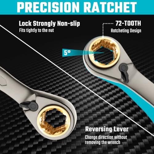 DURATECH Anti-slip 4-in-1 Reversible Ratcheting Box Wrench Set | Double Box End, Metric, 2-Piece, 8, 10, 12, 13 & 14, 15, 17, 19 mm, CR-V Steel, Nickel Plated, with Rolling Pouch - style: Anti-slip & Metric