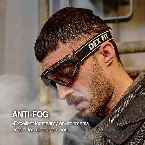 DEX FIT Safety Goggles SG220, Wide-Vision Lab & Chemical Splash Eye Protection, Anti-Fog & Scratch Resistant, Soft Seal, Z87.1 Approved; Black/Orange, Smoke Tinted Lens, 30mm Strap, 1 PC - color: Black/Orange - Smoke - 30mm