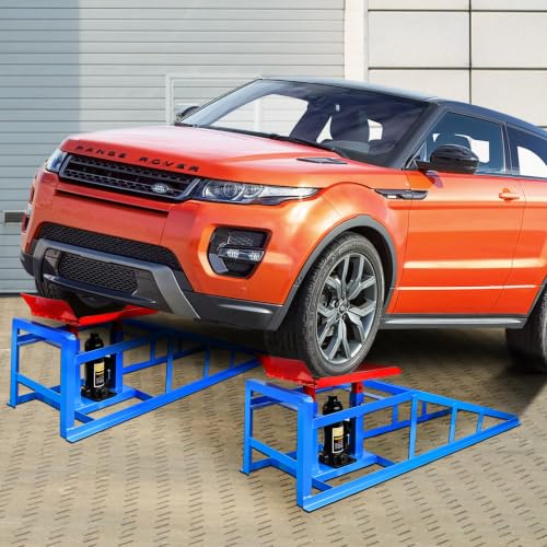 Car Ramps for Oil Changes Vehicle Ramps for Garage 2 Ton (4500 lb) Lifting Capacity, Nestable & Portable Auto Service Ramp （Red Blue） - color: Red Blue