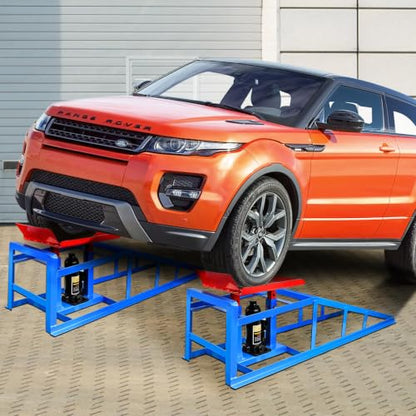 Car Ramps for Oil Changes Vehicle Ramps for Garage 2 Ton (4500 lb) Lifting Capacity, Nestable & Portable Auto Service Ramp （Red Blue） - color: Red Blue
