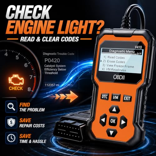 V410 OBD2 Scanner, Car Diagnostic Tool with Check Engine Code Reader, Live Data, Battery Voltage Test, I/M Readiness, Vehicle Info for OBDII Cars & Trucks Since 1996, Orange