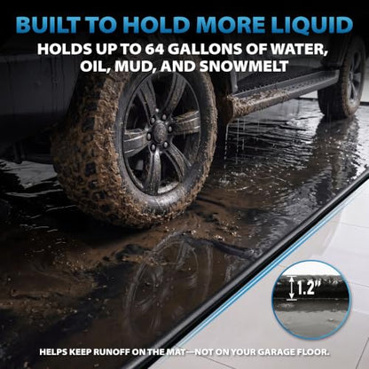 8'6" x 20' Garage Floor Mat, 610GSM PVC Containment Mat for Cars | Heavy-Duty, 1.2in Raised Edges, Waterproof Garage Protection, Non-Slip Design, Easy Hose Clean, Kit with Squeegee - size: 8'7"x20'