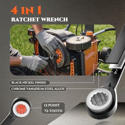 SUZUME 4 in 1 Reversible Double Box End Ratcheting Wrench set 3PCS SAE | 5/16,1/4,9/32,11/32 & 7/16,3/8,1/2,5/8 & 5/8,9/16,11/16,3/4-inch CR-V Steel for Cars Trucks SUVs and Vans Moto Bike Repair - size: SAE
