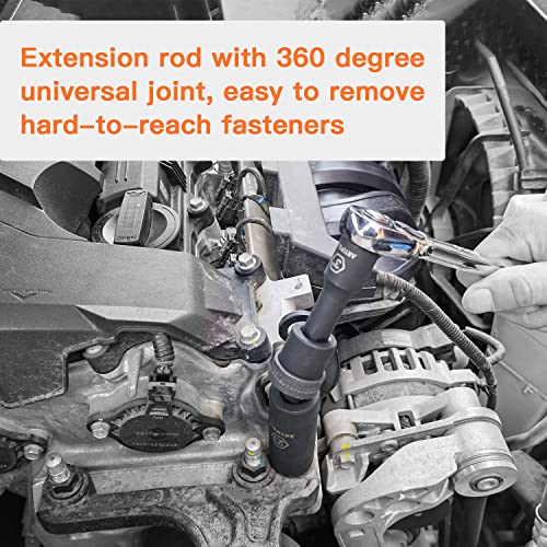 ARTIPOLY 1/2" Drive SAE Deep Impact Socket Set, 19 Piece Cr-V Steel Socket Set SAE Size 3/8" to 1-1/4", Includes Extension Bars, Universal Joint and Adapter, 6 Point Design, Meets ANSI Standards - style: 1/2" socket set SAE