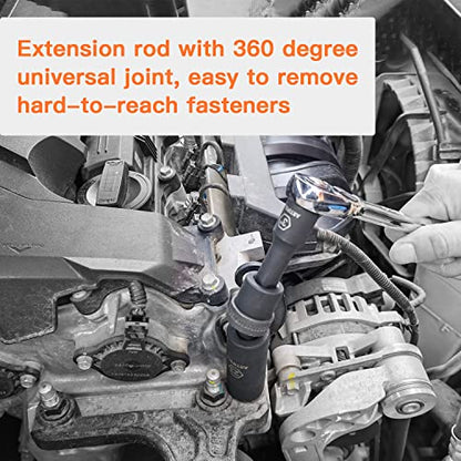 ARTIPOLY 1/2" Drive SAE Deep Impact Socket Set, 19 Piece Cr-V Steel Socket Set SAE Size 3/8" to 1-1/4", Includes Extension Bars, Universal Joint and Adapter, 6 Point Design, Meets ANSI Standards - style: 1/2" socket set SAE