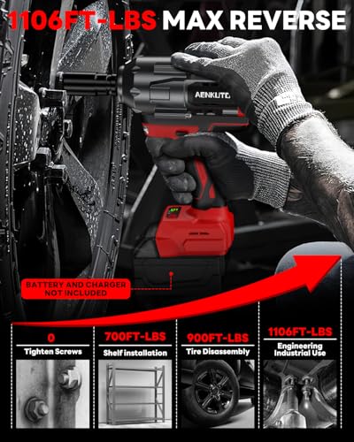 Cordless Impact Wrench for Milwaukee 18V,1500Nm (1106 Ft-Lbs) 1/2" Brushless Impact Gun, LED Work Light, 3-Speed High Torque Power Tool for Tire Removal, Rusted Bolts (No Battery)
