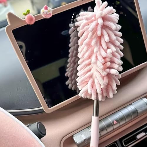 Set of 2 Microfiber Car Dusting Brushes Flexible Adjustable Mini Cleaning Tools Made of Polyester Fiber for Dashboard Vents Pink