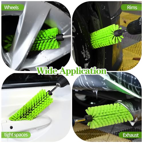 1 Pack Drill Brush for Car Wheel and Bottle(Green) | for Wheels, Rims, Engines, Exhaust, Bottle - color: 1 Pack Green