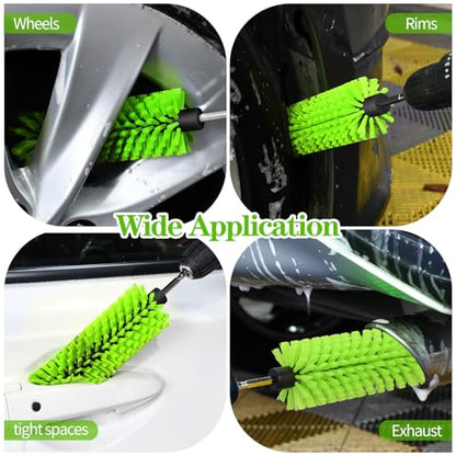 1 Pack Drill Brush for Car Wheel and Bottle(Green) | for Wheels, Rims, Engines, Exhaust, Bottle - color: 1 Pack Green