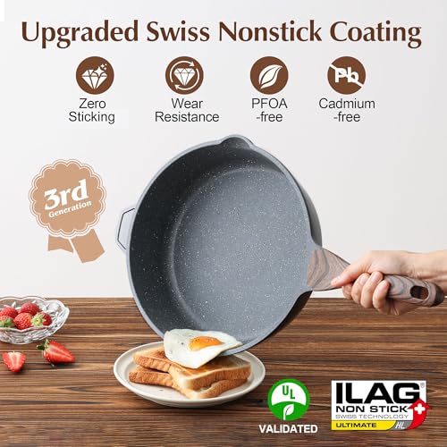SENSARTE Nonstick Deep Frying Pan Skillet, 12-inch Saute Pan with Lid, Stay-cool Handle, Chef Pan Healthy Stone Cookware Cooking Pan, Induction Compatible, PFOA Free - color: Gray, size: 12-inch/5QT