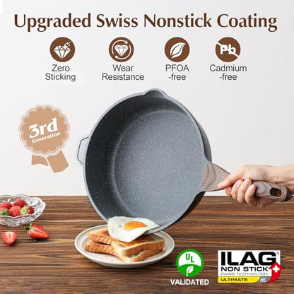 SENSARTE Nonstick Deep Frying Pan Skillet, 12-inch Saute Pan with Lid, Stay-cool Handle, Chef Pan Healthy Stone Cookware Cooking Pan, Induction Compatible, PFOA Free (Pack of 2) - color: Gray, size: 12-inch/5QT (Pack of 2)