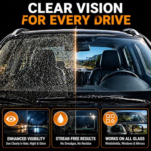 Handheld Glass Emulsion Cleaner Brush for Car Windshield, Oil Film Remover with 100 mL Solution, Removes Oily Haze, Road Grime & Water Spots for a Clearer Windshield View in Night & Rain, 1 Pack