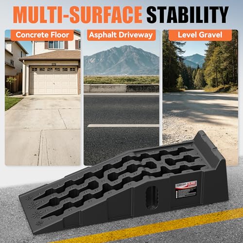 Heavy-Duty Vehicle Service Ramps - 1 Pair Professional Auto Maintenance Lifts for Trucks & SUVs, High-Lift Tire Ramps for Underbody Oil Change, Integrated Support for Jack Stands - size: High Profile V2.0