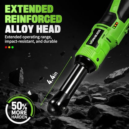 3/8" Extended Electric Ratchet Wrench Set, 12V Cordless Ratchet with Variable Speed, 6 Sockets, LED Light, 1/4" Adapter, 1/2" Adapter, 2.0Ah Battery - style: Extended neck & 1 battery