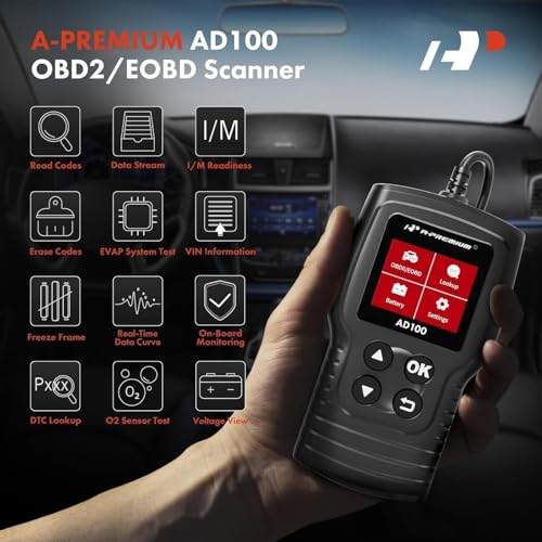 A-Premium AD100 Universal OBD2 Scanner Diagnostic Tool Car Code Reader | OBDII/EOBD/CAN Scan Tool, Check Engine Light/Read Clear Fault Codes/Smog Check/Live Data Stream/Battery Test, For Car 1996+ - style: Basic Scan Tool AD100
